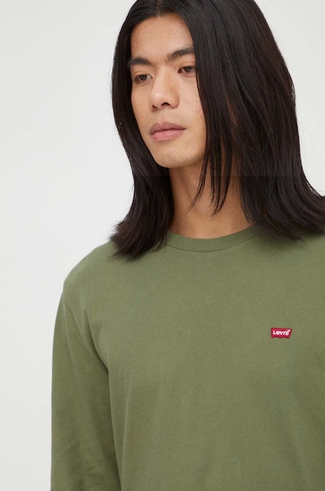 Levi's longsleeve bawełniany kolor zielony gładki