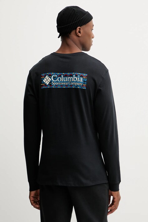 Columbia longsleeve bawełniany Explorers Canyon kolor czarny gładki 2054553