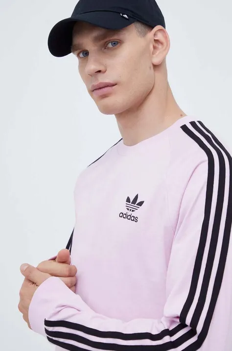Bombažna majica z dolgimi rokavi adidas Originals roza barva