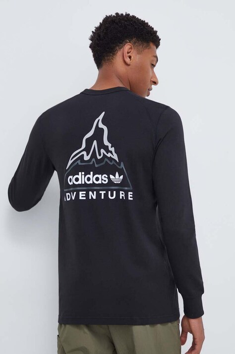 Бавовняний лонгслів adidas Originals колір чорний з принтом