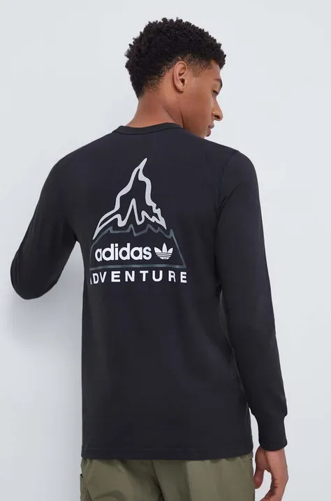 Bavlnené tričko s dlhým rukávom adidas Originals čierna farba, s potlačou