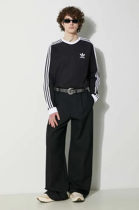 Bavlnené tričko s dlhým rukávom adidas Originals 3-Stripes Long Sleeve Tee čierna farba, s nášivkou,  IA4877