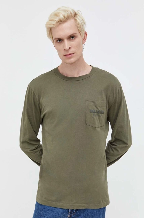 Hollister Co. longsleeve bawełniany kolor zielony z nadrukiem