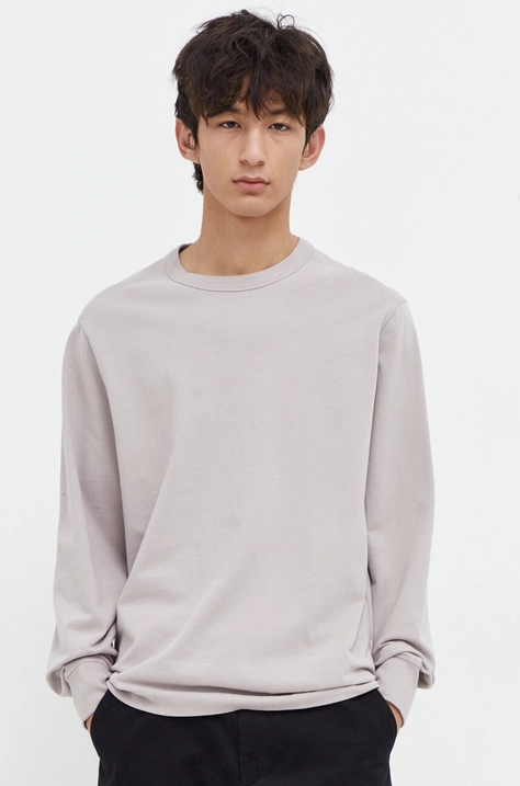 Abercrombie & Fitch longsleeve bawełniany kolor szary gładki