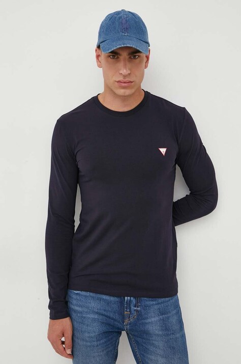 Guess longsleeve barbati, culoarea albastru marin, neted