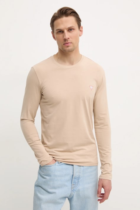 Блуза с дълги ръкави Guess в бежово с изчистен дизайн