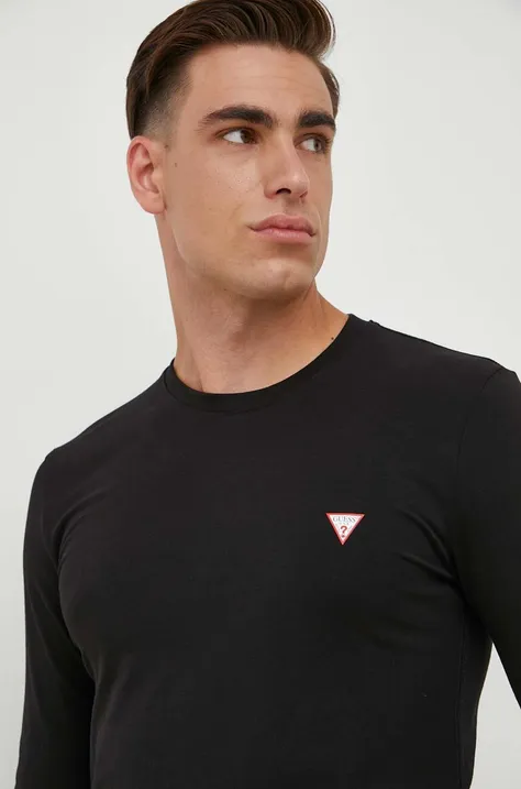 Majica dugih rukava Guess za muškarce, boja: crna, bez uzorka
