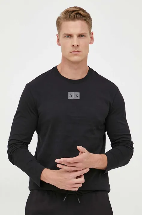 Bombažna majica z dolgimi rokavi Armani Exchange črna barva