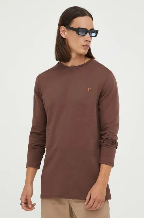 Bavlnené tričko s dlhým rukávom Les Deux hnedá farba, jednofarebné