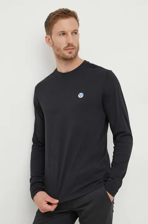 Bavlnené tričko s dlhým rukávom North Sails čierna farba, jednofarebný