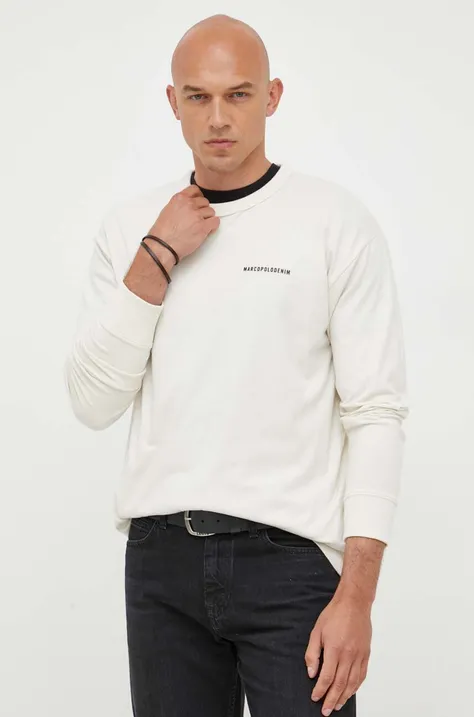 Bavlnené tričko s dlhým rukávom Marc O'Polo DENIM béžová farba, s potlačou