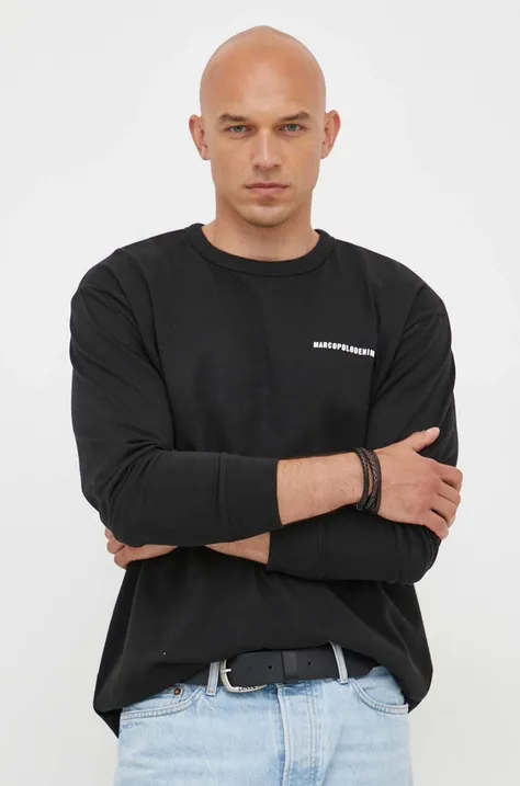 Bavlněné tričko s dlouhým rukávem Marc O'Polo DENIM černá barva, s potiskem