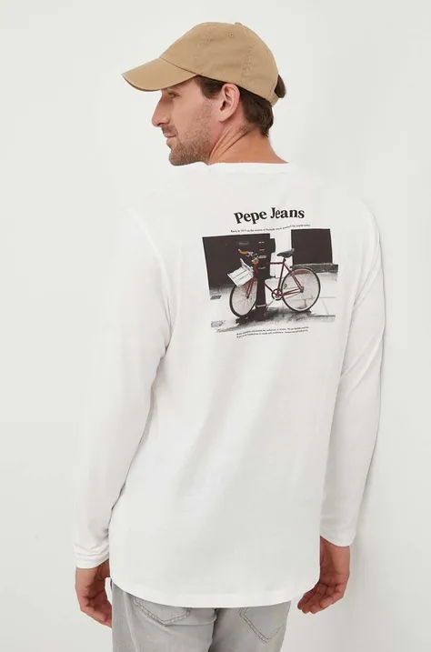 Pamučna majica dugih rukava Pepe Jeans Kenzie boja: bež, s tiskom