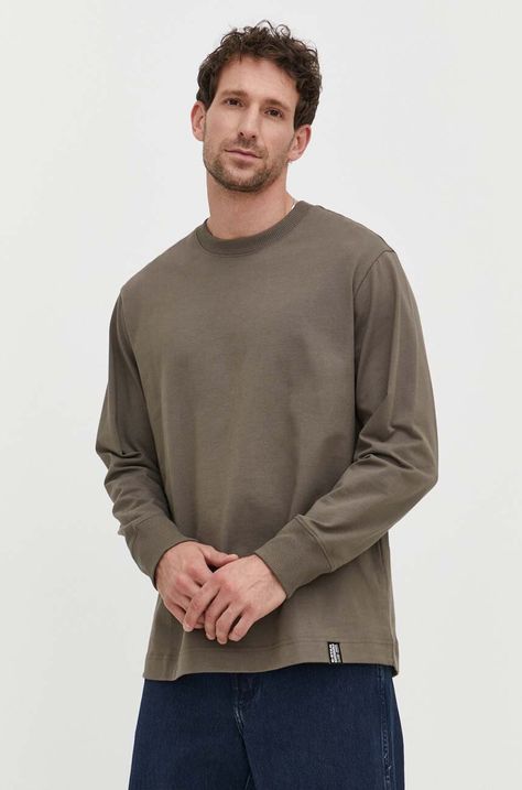 G-Star Raw longsleeve bawełniany kolor zielony gładki
