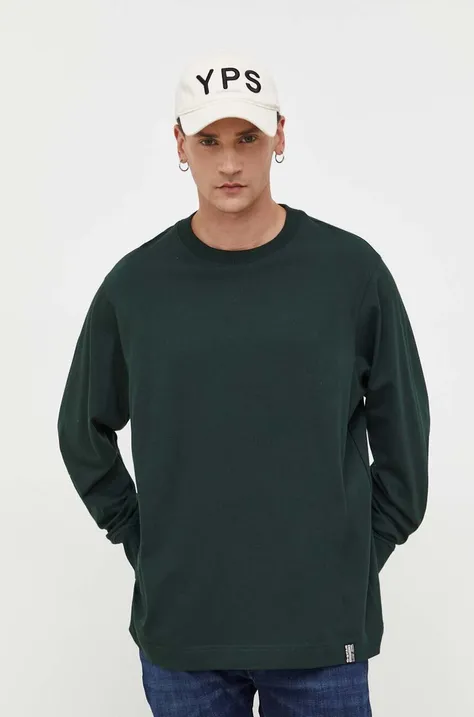 Bavlnené tričko s dlhým rukávom G-Star Raw zelená farba, jednofarebný