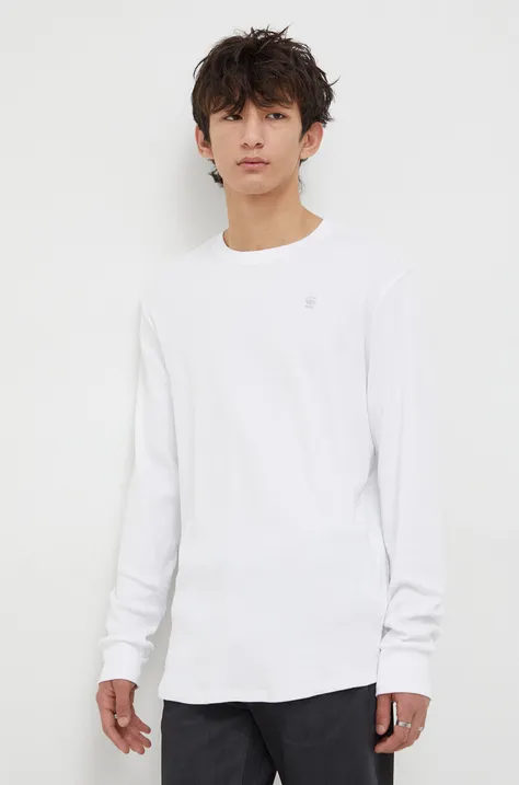 Βαμβακερή μπλούζα με μακριά μανίκια G-Star Raw χρώμα: άσπρο