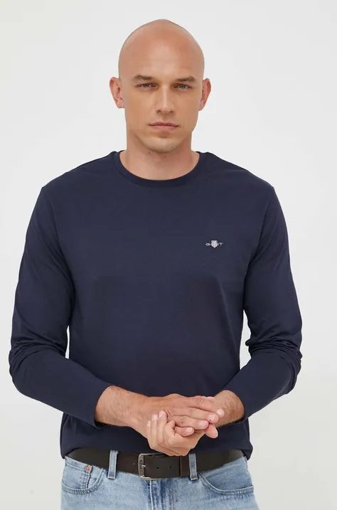Bombažna majica z dolgimi rokavi Gant mornarsko modra barva