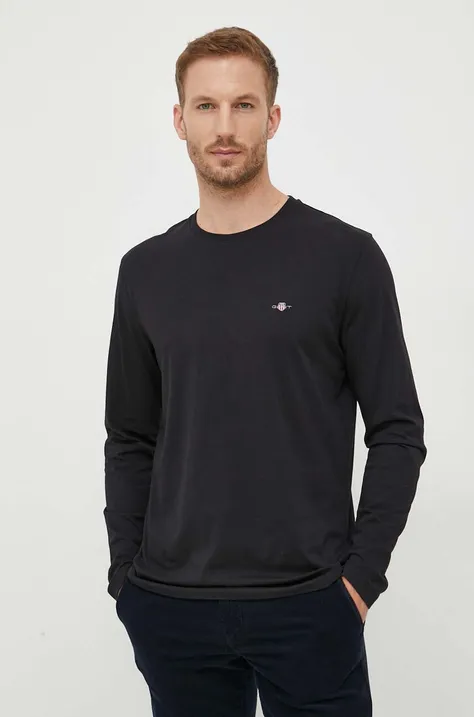 Bavlněné tričko s dlouhým rukávem Gant černá barva