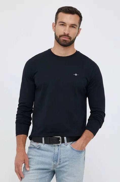 Gant longsleeve din bumbac culoarea negru, neted