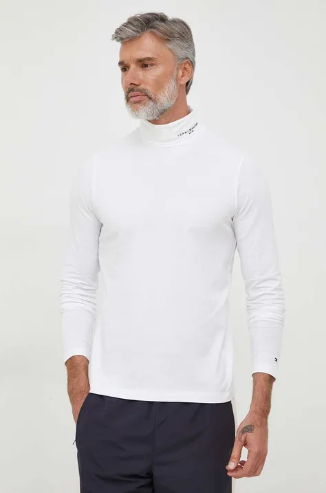 Tričko s dlhým rukávom Tommy Hilfiger pánsky, biela farba, s potlačou