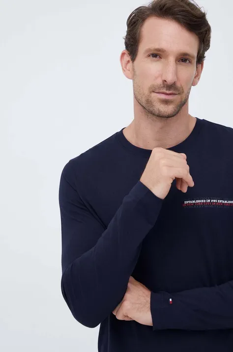 Βαμβακερή μπλούζα με μακριά μανίκια Tommy Hilfiger χρώμα: ναυτικό μπλε
