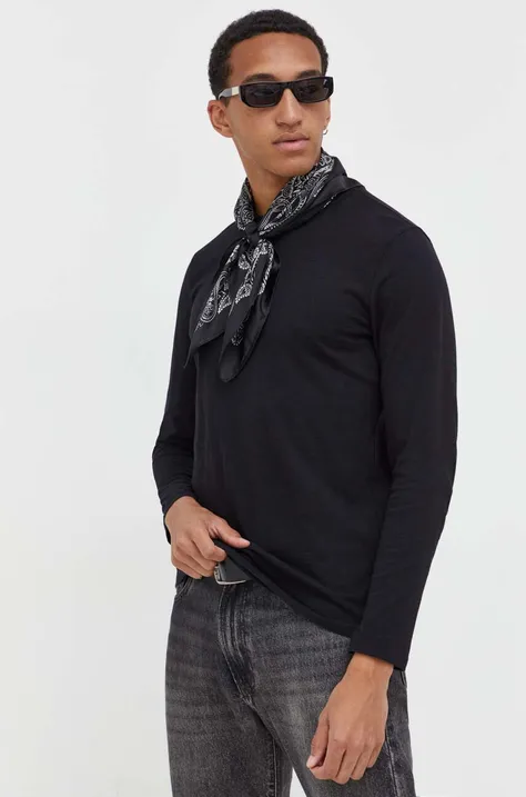 Bavlnené tričko s dlhým rukávom Superdry čierna farba, jednofarebný