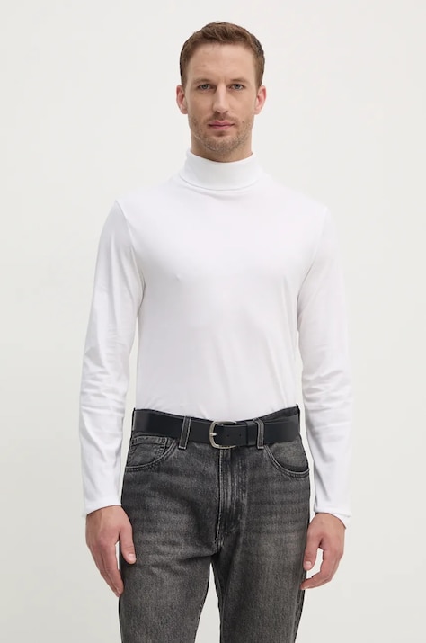 Bavlnené tričko s dlhým rukávom Calvin Klein biela farba, jednofarebný