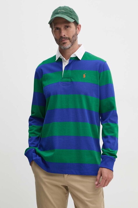 Бавовняний лонгслів Polo Ralph Lauren колір зелений візерунок