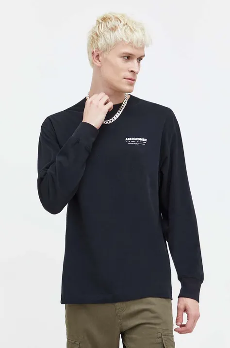 Bavlnené tričko s dlhým rukávom Abercrombie & Fitch čierna farba, s potlačou