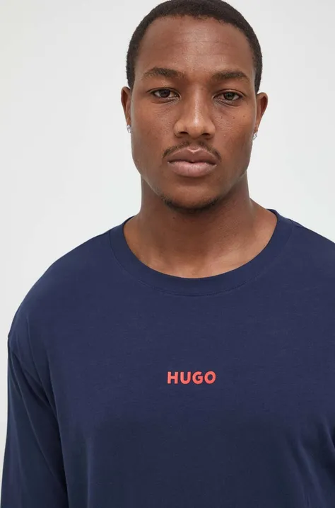 Tričko s dlhým rukávom HUGO tmavomodrá farba,s potlačou,50502399