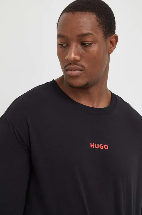 Tričko s dlhým rukávom HUGO čierna farba, s potlačou