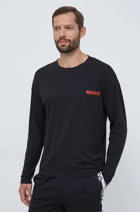 Домашна блуза с дълги ръкави HUGO в черно с изчистен дизайн