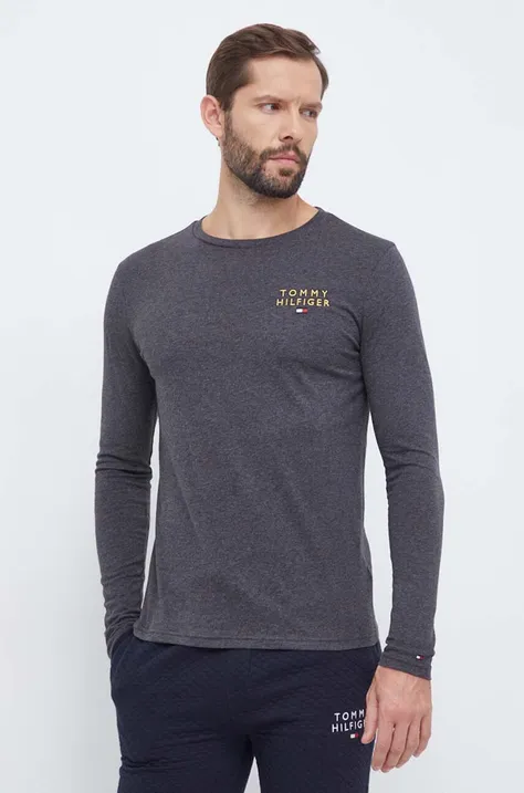 Bavlnené tričko s dlhým rukávom Tommy Hilfiger šedá farba, melanžový