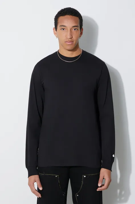 Bavlnené tričko s dlhým rukávom Carhartt WIP čierna farba, jednofarebný