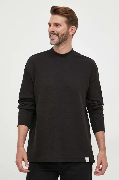 Bombažna majica z dolgimi rokavi Calvin Klein Jeans črna barva