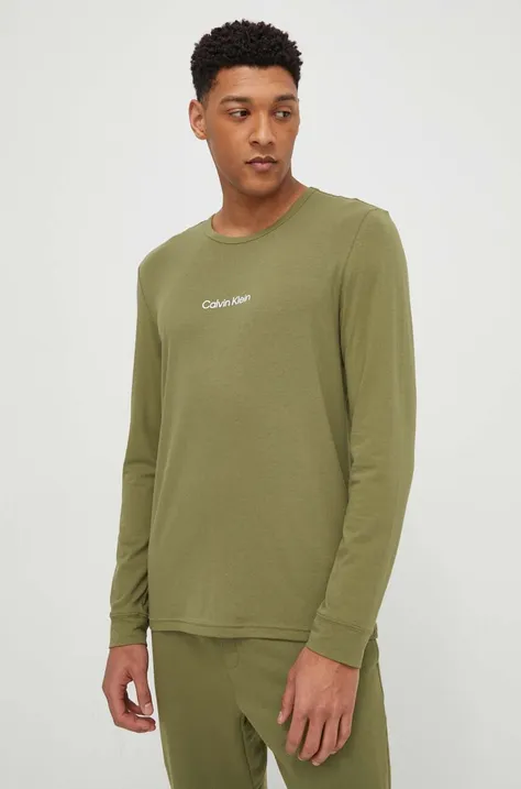Calvin Klein Underwear hosszú ujjú otthoni viseletre zöld, nyomott mintás