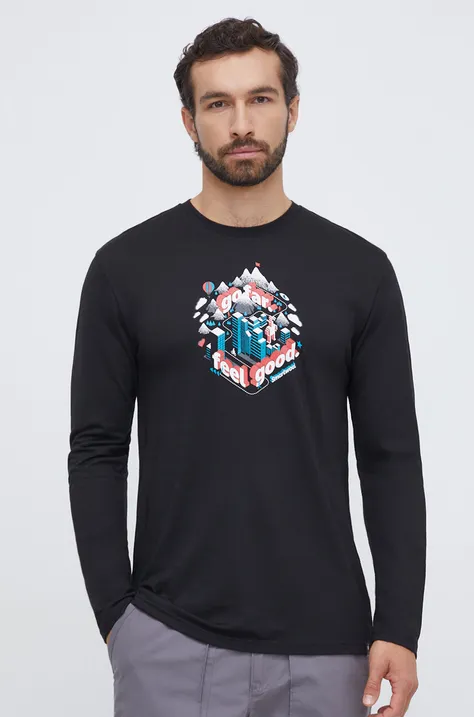 Športna majica z dolgimi rokavi Smartwool Denver Go Far Feel Good Graphic črna barva