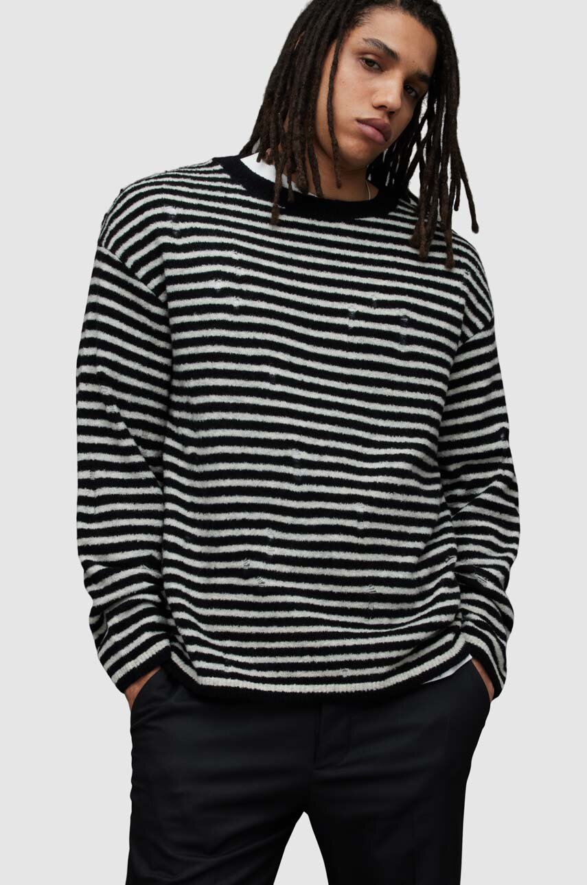 AllSaints longsleeve PARK męski kolor czarny wzorzysty