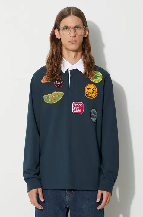 Billionaire Boys Club cotton longsleeve top PATCHES RUGBY SHIRT navy blue color B23324