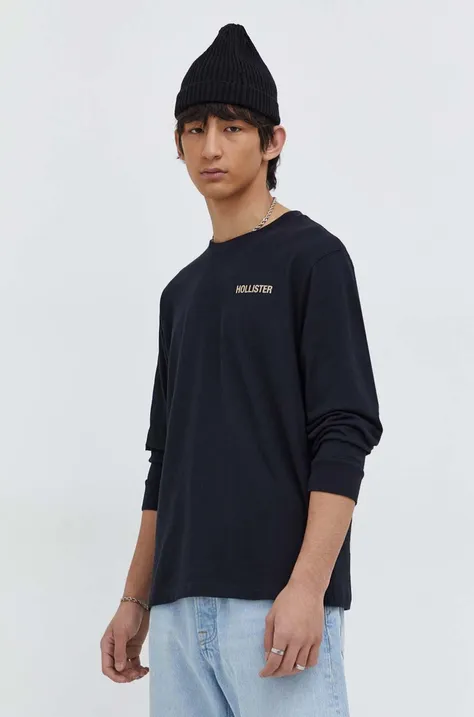Βαμβακερή μπλούζα με μακριά μανίκια Hollister Co. χρώμα: μαύρο