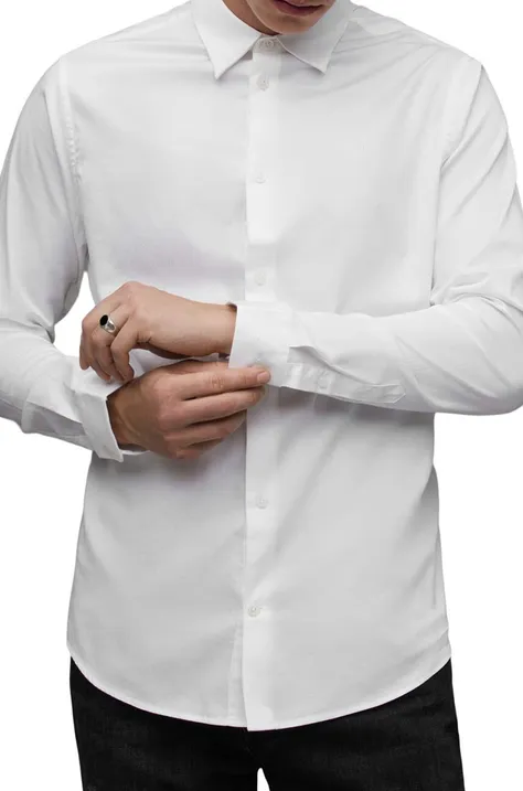 Bavlnená košeľa AllSaints Simmons pánska, biela farba, slim, s klasickým golierom