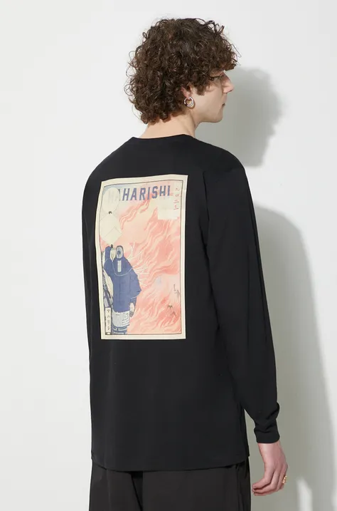 Maharishi longsleeve din bumbac Hikeshi Organic L/S T-Shirt culoarea negru, cu imprimeu, 1083.BLACK