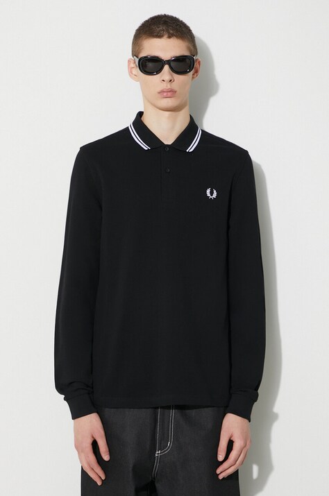 Pamučna majica dugih rukava Fred Perry boja: crna, s aplikacijom, M3636.350