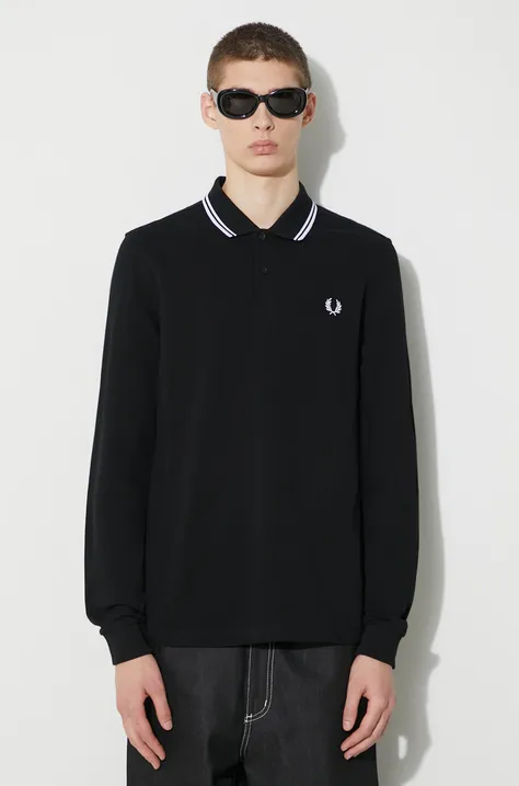 Βαμβακερή μπλούζα με μακριά μανίκια Fred Perry χρώμα: μαύρο, M3636.350