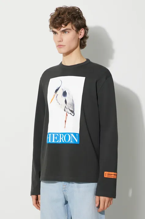 Bavlněné tričko s dlouhým rukávem Heron Preston Heron Painted Ls Tee šedá barva, s potiskem, HMAB026F23JER0021046