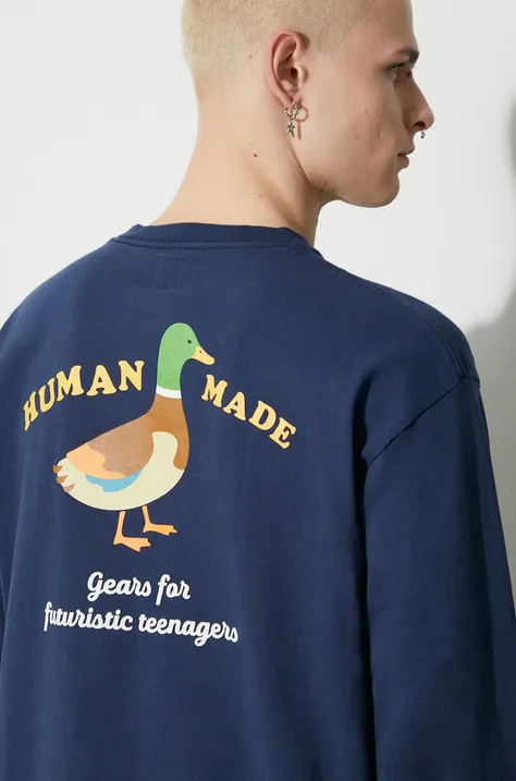 Pamučna majica dugih rukava Human Made Graphic boja: tamno plava, s tiskom, HM26CS006