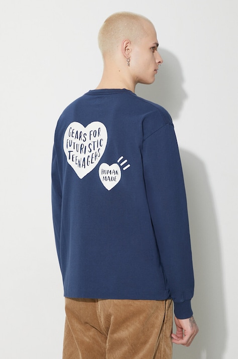 Хлопковый лонгслив Human Made Graphic цвет синий с принтом HM26CS009