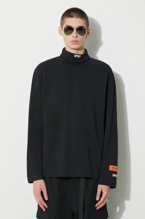 Heron Preston cotton longsleeve top Hpny Emb Rollneck black color HMAB027C99JER0021001