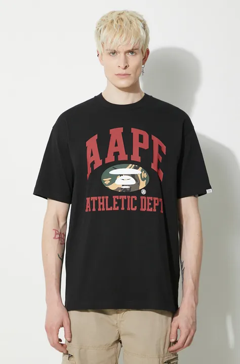 Bavlnené tričko AAPE Aape College Theme Tee pánske, čierna farba, s potlačou, ALT1390