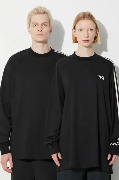 Памучна блуза с дълги ръкави Y-3 в черно с десен
